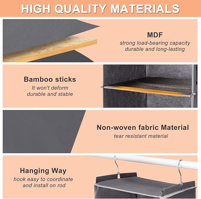 BOOMIBOO Hanging Closet Organize and Shelves，5-Hanging Shelf with 2 Side Pockets，Storage Foldable （Green）-NeatNest