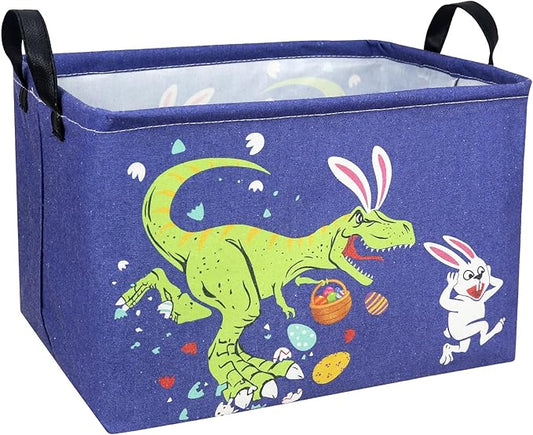 Dinosaur Easter Basket for Kid Large Empty Baby Rectangular Cute Easter Gift Storage Basket Bunny Eggs Décor (Dinosaur Rabbit)-NeatNest