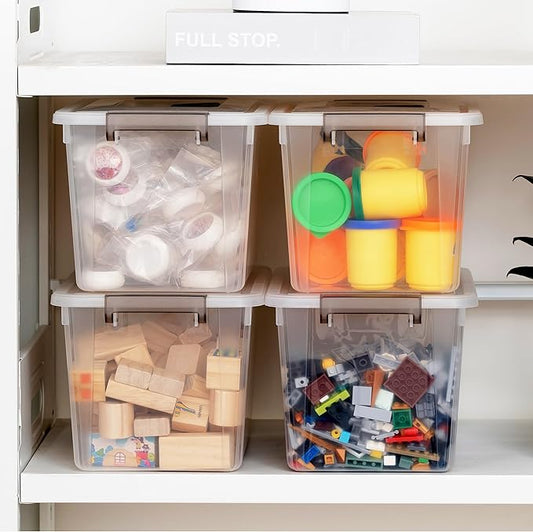 Citylife 4 Packs Plastic Storage Bins with Latching Lids Clear Storage Box with handle Stackable Storage Containers for Organizing Toys, Crafts, Tools-NeatNest