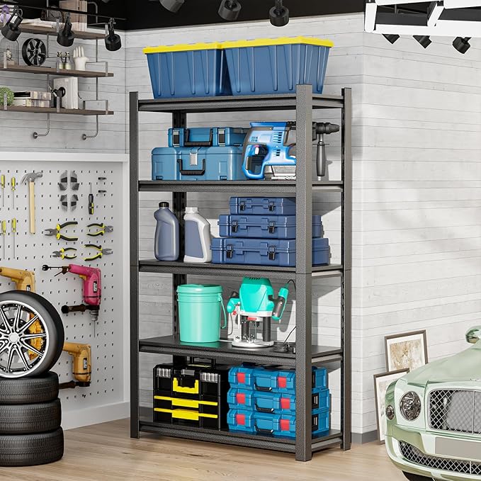 24" W Garage Shelving,5-Tier Heavy Duty Shelving Unit,3000LBS Adjustable Metal Storage Shelves,Storage Rack Units for Industrie,Shed,Warehouse,Basement,Black,24" W x 16" D x 63" H-NeatNest
