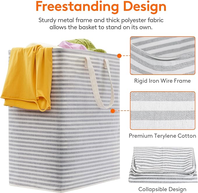 Lifewit Laundry Hamper Large Collapsible Laundry Basket, Freestanding Waterproof Clothes Hamper Storage with Easy Carry Handles for Clothes in Bedroom Bathroom College Dorm for Adults, Gray, 100L