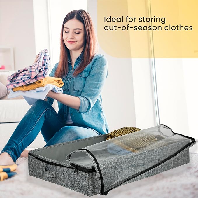 Gray Low Profile Under Bed Storage Containers 5 inches high, 33.8"x 17.7"x 5.1", Sturdy Underbed Shoe Storage Organizer, Foldable Fabric Under the Bed Storage Bins - Pack of 2-NeatNest