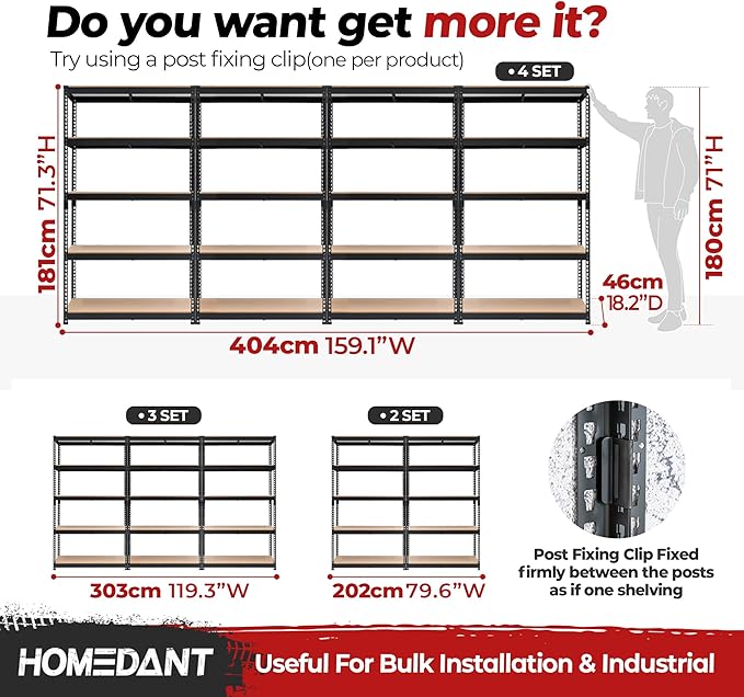 HOMEDANT 5-Tier Laminated Boltless Heavy Duty Metal Shelving Unit Adjustable Garage Storage Utility Rack Shelves Organization Multipurpose Shelf Warehouse Industrial 39.8" W x 18.2" D x 71.3" H 4Pack-NeatNest