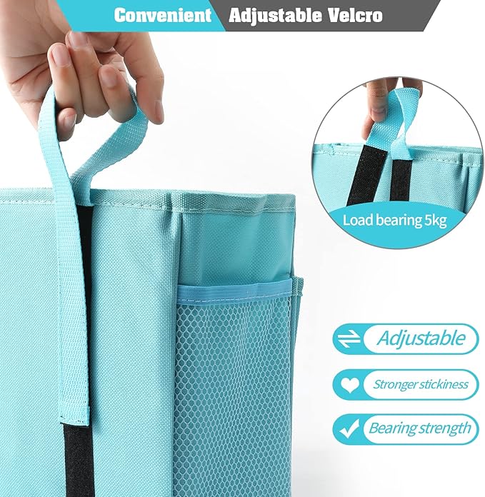 Bunk Bed Organizer, Bedside Caddy Hanging Bed Organizer Storage Bag with 4 Pockets and 2 Hooks, for College Dorm Rooms Bed, Hospital Bed, Baby Bed Rails, 600D Oxford Cloth (Light Blue)-NeatNest