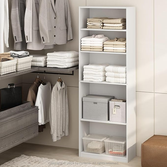 Furinno Reed 5-Tier Multipurpose Adjustable Shelf Clothing & Closet Storage Organization, White-NeatNest