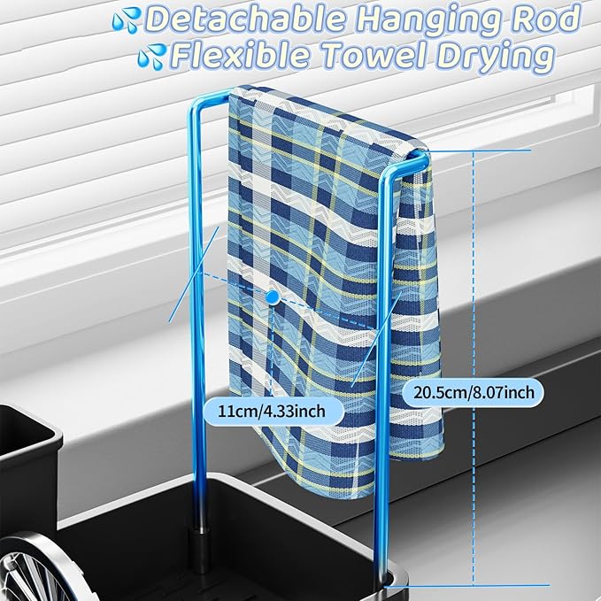 Sponge Holder for Kitchen Sink,Sink Caddy Organizer with Removable Brush Holder,Kitchen Countertop Soap Dispenser Storage with Detachable Towel Rack,Black-NeatNest