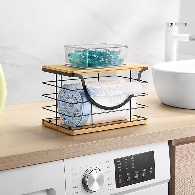 Extra Large Trash Bag Holder Under Sink Organizer Stackable Pantry Organizers and Storage with Lid, Wall Mounted Garbage Bag Dispenser Roll Holder for Kitchen Laundry Room Organization-NeatNest