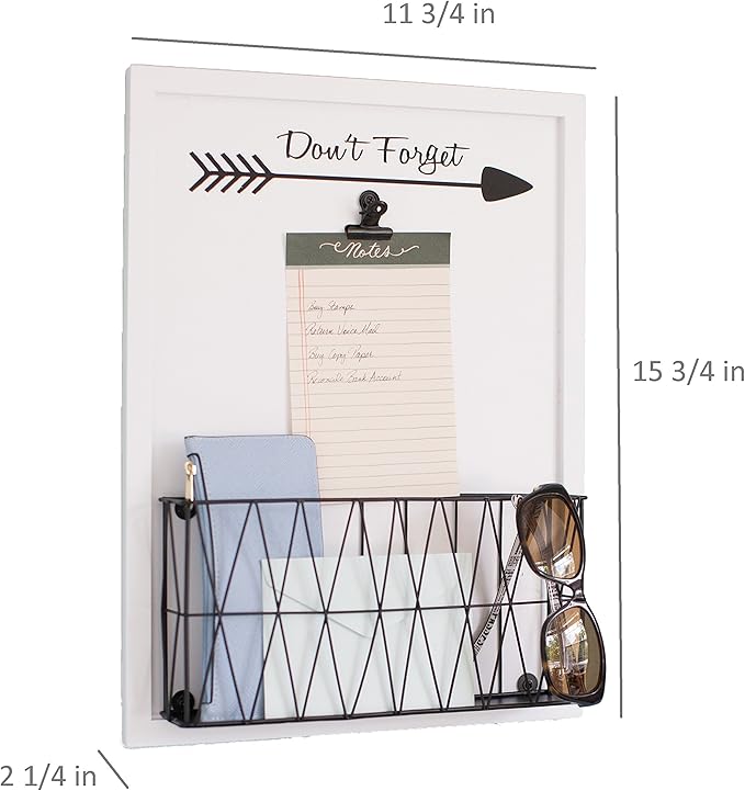 BLU MONACO Rustic Farmhouse Wall-Mounted Mail Holder – White Wooden with Iron Black Metal Basket & Note Clip – for Office, Kitchen, Entryway Storage-NeatNest