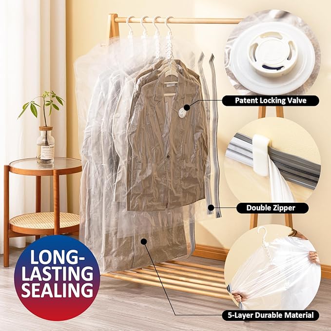 Hanging Vacuum Storage Bags, 6 Pack Hanging Storage Bags for Clothes With Electric Pump, Vacuum Sealed for Suits, Dress, Jackets (3 Long, 3 Short)-NeatNest