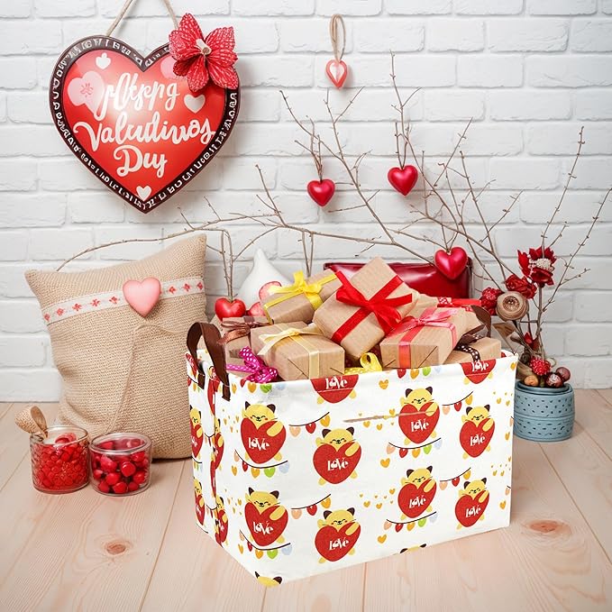 Easter Basket for Gifts Empty Cute Heart Large Gift Basket Decorative Storage Bin for Kid and Baby Room Décor (Cat Love)-NeatNest