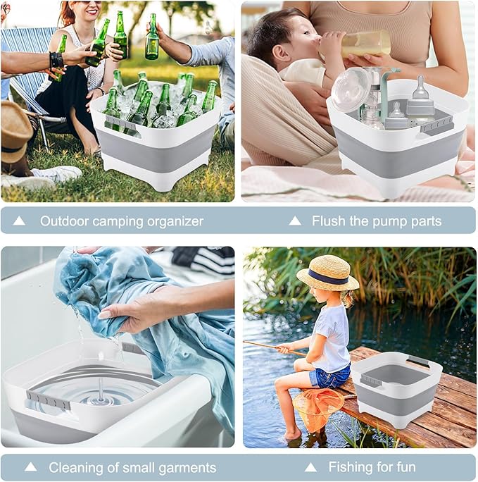 2.4 Gal (9L) Collapsible Wash Basin and Bucket,Folding Dishpan with Drain Plug for Kitchen Sink,5L Portable Foldable Small Bucket for Outdoor Camping Fishing Car Wash(Sets of 2)-NeatNest
