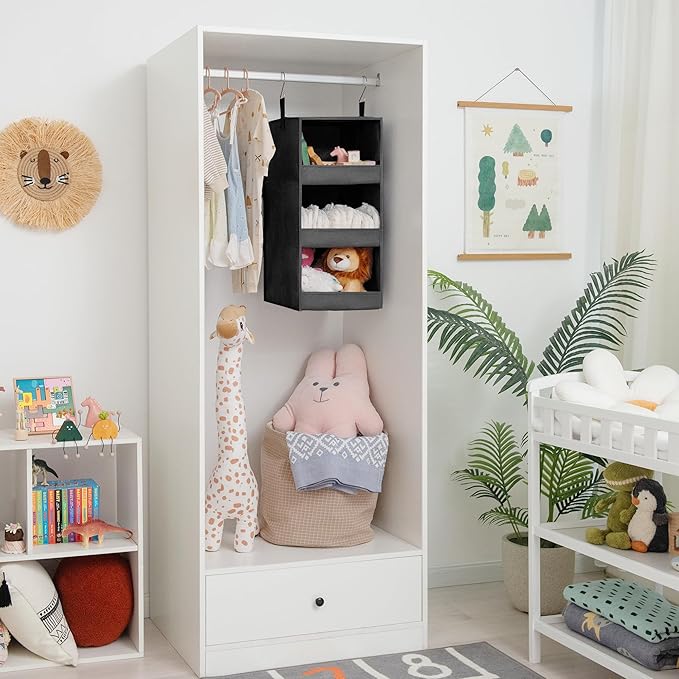 GRANNY SAYS 3-Shelf Hanging Closet Organizer, Collapsible Closet Hanging Shelves, Nursery Hanging Organizer, Black, 29 ½" H X 12" W X 12" D, 1-Pack-NeatNest