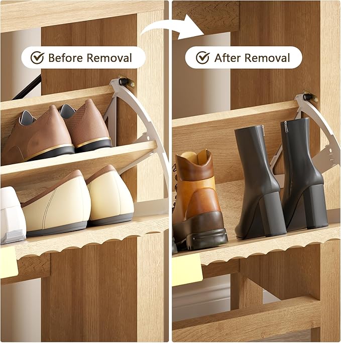 Shoe Cabinet Storage for Entryway, Fluted Shoe Cabinet with 2 Flip Drawers, Hidden Shoe Rack Tall Freestanding Shoe Organizer with Legs for Hallway, Wood-NeatNest