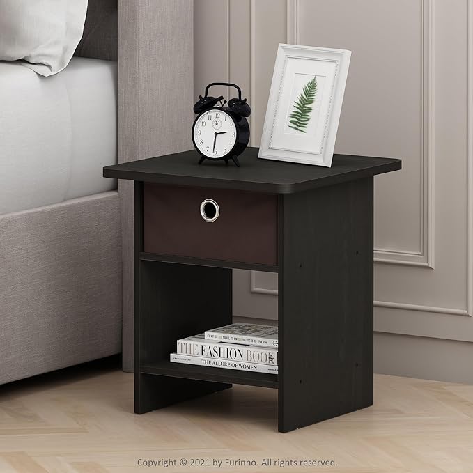 Furinno Dario End Table / Side Table / Night Stand / Bedside Table with Bin Drawer, 1-Pack, Espresso/Brown