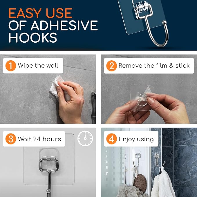 GLUIT Adhesive Large Wall Hooks for Hanging Heavy Duty 22 lbs Hook for Walls No Damage (6 Large Hooks)