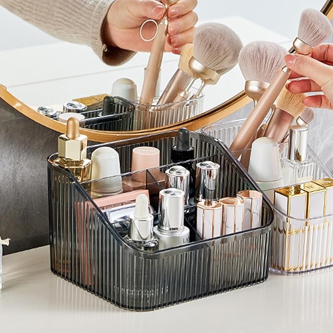 Makeup Organizer Cosmetics Storage Box, Large Capacity Make Up Brush Holder Organizer Vanity Accessories, Bathroom Countertops, Desk Storage Container, Cosmetic Display cases(Gray-L)-NeatNest