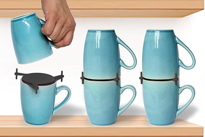 ELYPRO Coffee Mug Organizers and Storage, Kitchen Cabinet Shelf Organizer - Cupboard and Pantry Organization, Expandable Stackable Gadget for Tea Cup and Coffee Mugs, Save Space (Black)-NeatNest