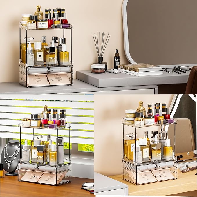 Yieach Bathroom Counter Organizers and Storage,Clear Acrylic Makeup Organizers with Drawers for Vanity,Bedroom,Plastic Skincare Organizer for Dresser Top Beauty,Cosmetic,Lotion and Perfume Organizer-NeatNest
