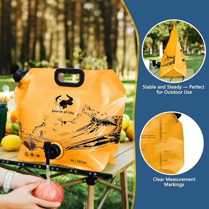 Camping Water Jug 2.1 Gallon CollapsibleWater Container Portable Water Bag for TravelOutdoor Hiking BPA Free Lightweight (Orange (2.1 Gal), 2)-NeatNest