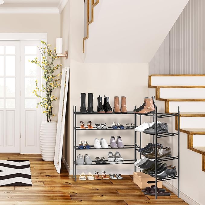 Simple Houseware 4-Tier Expandable and Stackable Shoe Racks with Shelves for 16 Pairs of Shoes, Black-NeatNest