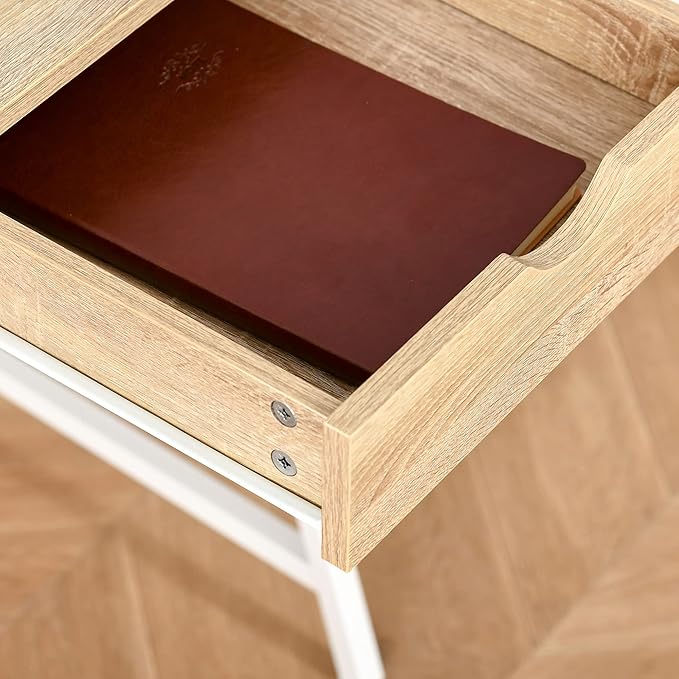 HOMCOM Home Office Desk, Computer Desk with A Frame for Small Spaces, Writing Table with Drawer and Storage Shelves, Natural-NeatNest