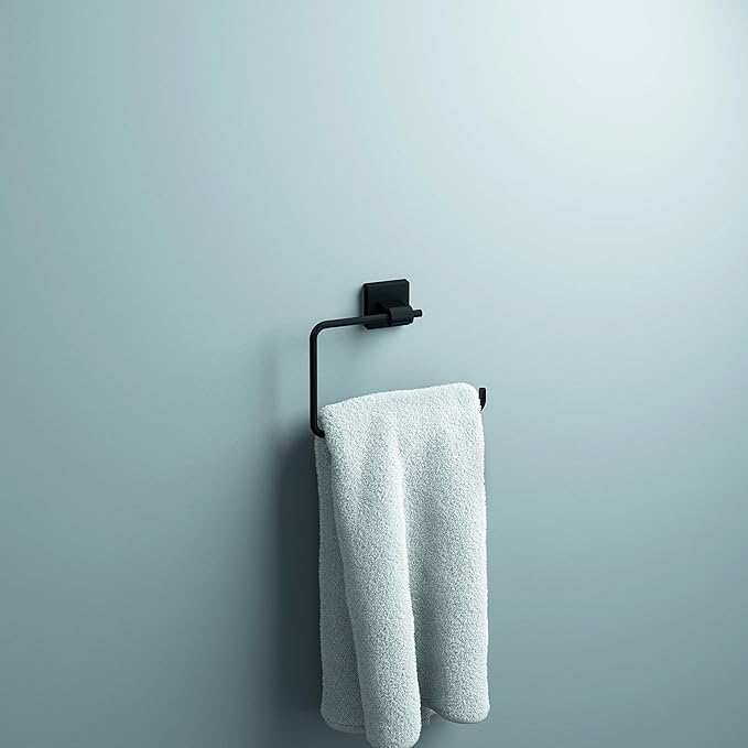 Franklin Brass Maxted (1-Pack) Hand Towel Holder Matte Black Towel Racks for Bathroom Wall Square Towel Ring Holder for Bath Towel Hanger for Kitchen, Bathroom Accessories MAX46-FB