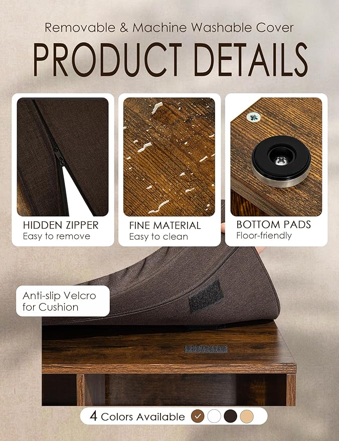 DINZI LVJ Shoe Storage Bench with Cushion, 13-Cubby Shoe Rack, Adjustable Shelves, Multifunctional Shoe Organizer Bench for Entryway, Mudroom, Hallway, Living Room, Bedroom and Garage, Rustic Brown-NeatNest