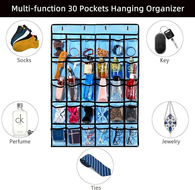 KEEPJOY Classroom Pocket Chart for Cellphone Calculator Holder, 30 Clear Pocket Charts for Classroom 33.5 x 24.5 inch Hanging cell phone Organizer Storage (Blue-30 pockets)-NeatNest