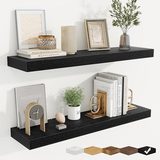 fuqing Floating Shelves for Wall, Bathroom Shelf Wall Mounted for Storage, Shelves with Invisible Bracket for Bedroom, Kitchen, Living Room, Farmhouse Small Book Shelf, 30 Inch Set of 2, Black-NeatNest