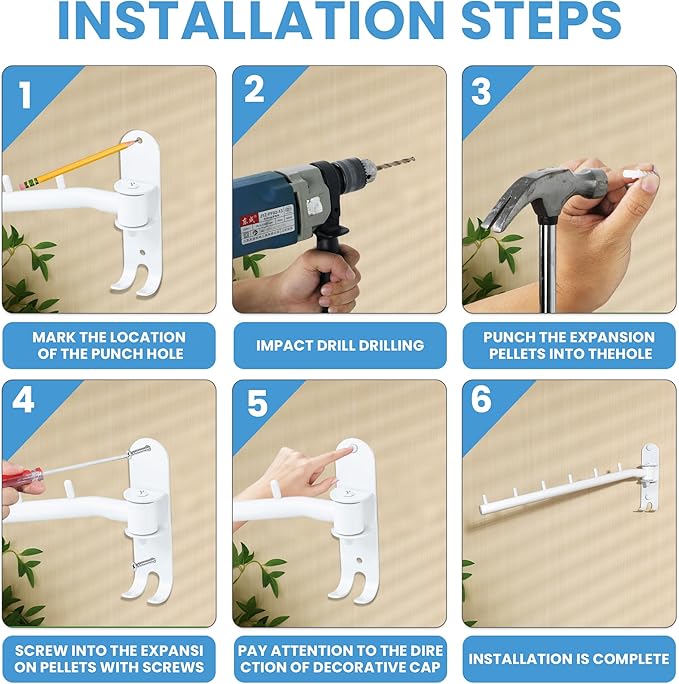 Clothing Racks for Hanging Clothes, Garment Racks Wall Mounted Clothes Bar-Hanger Holder Hooks Heavy Duty Folding Drying Rack Space Saving Clothing Hanging System Closet Storage Organizer-NeatNest