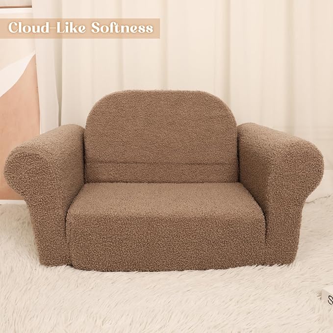 Chairs for Toddler, 2-in-1 Toddler Soft Teddy Baby Couch Fold Out, Convertible Chair to Lounger for Girls and Boys|Safety Certified | Gift for Children-NeatNest