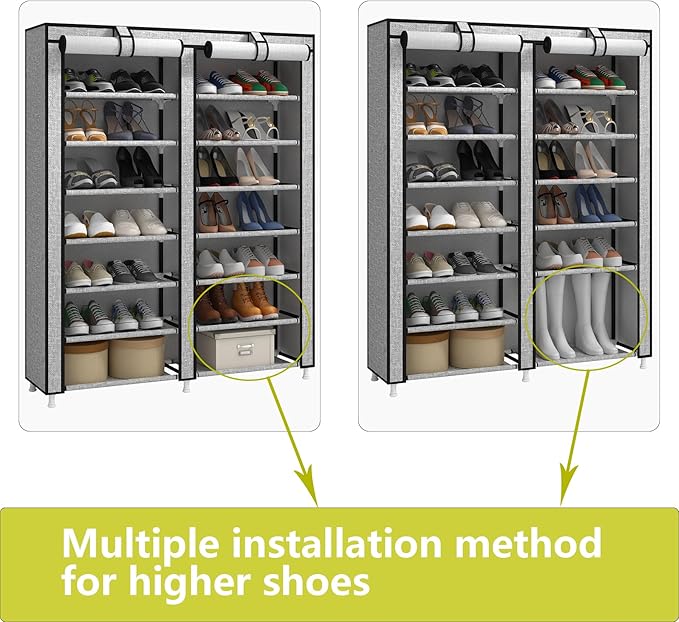 JIUYOTREE 7-Tier Shoe Rack Storage Organizer with Dustproof Cover Closet Cabinet Shelf Holds up to 28 Pairs for Doorway Corridor Balcony Living Room Ash Gray-NeatNest