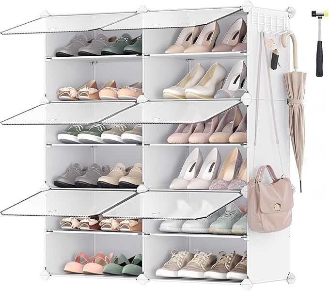 SONGMICS Shoe Rack Organizer, 6-Tier Shoe Storage Cabinet for Closet and Entryway, Holds 24 Pairs of Shoes, Adjustable, White ULPC033W01-NeatNest