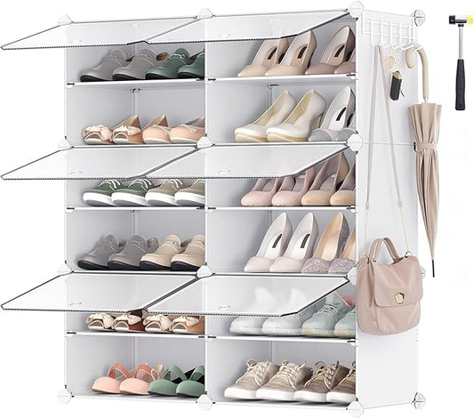 SONGMICS Shoe Rack Organizer, 6-Tier Shoe Storage Cabinet for Closet and Entryway, Holds 24 Pairs of Shoes, Adjustable, White ULPC033W01-NeatNest