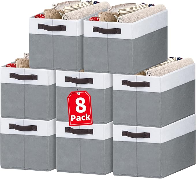 Criusia Large Storage Baskets 8 Pack Versatile Fabric Storage Bins for Closet Cabinet Wardrobe Nursery Pantry | Nursery Organizer Bins for Baby Diaper Toys Clothes | Housewarming Mothers Day Gift-NeatNest