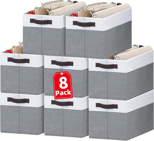 Criusia Large Storage Baskets 8 Pack Versatile Fabric Storage Bins for Closet Cabinet Wardrobe Nursery Pantry | Nursery Organizer Bins for Baby Diaper Toys Clothes | Housewarming Mothers Day Gift-NeatNest