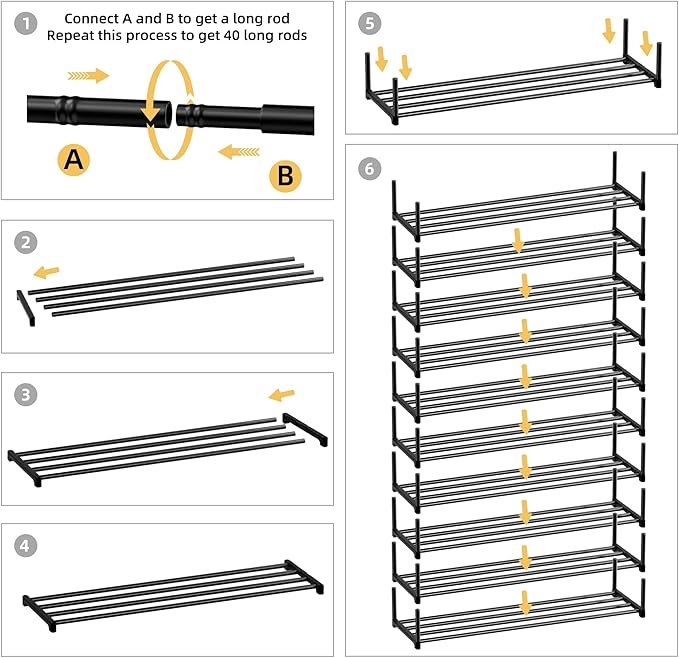 10-Tier Shoe Organizer - Large Metal Shoe Rack with Hooks, Fits 40-50 Pairs, Ideal for Closet, Entryway, Garage, Bedroom-NeatNest