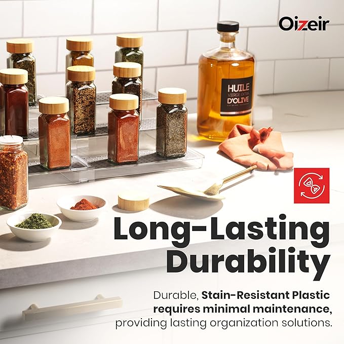 Expandable Spice Organizer Rack - 3-Tier - Clear Adjustable Tiered Shelf Spices Organization for Kitchen Cabinet and Pantry Storage-NeatNest