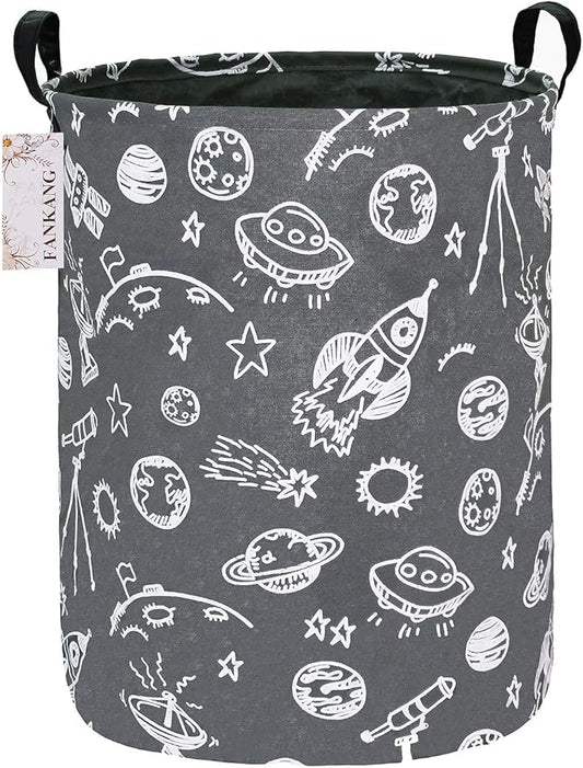 FANKANG Storage Basket, Nursery Hamper Canvas Laundry Basket Foldable with Waterproof PE Coating Large Storage Baskets for Kids Boys and Girls, Office, Bedroom, Clothes,Toys（Space Planet）