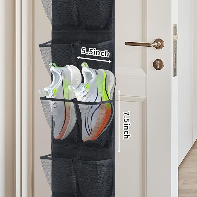 Over The Door Shoe Organizer, 14 Large Mesh Pockets Hanging Shoe Rack for Closet Organizers and Storage, 2-pack (black)-NeatNest
