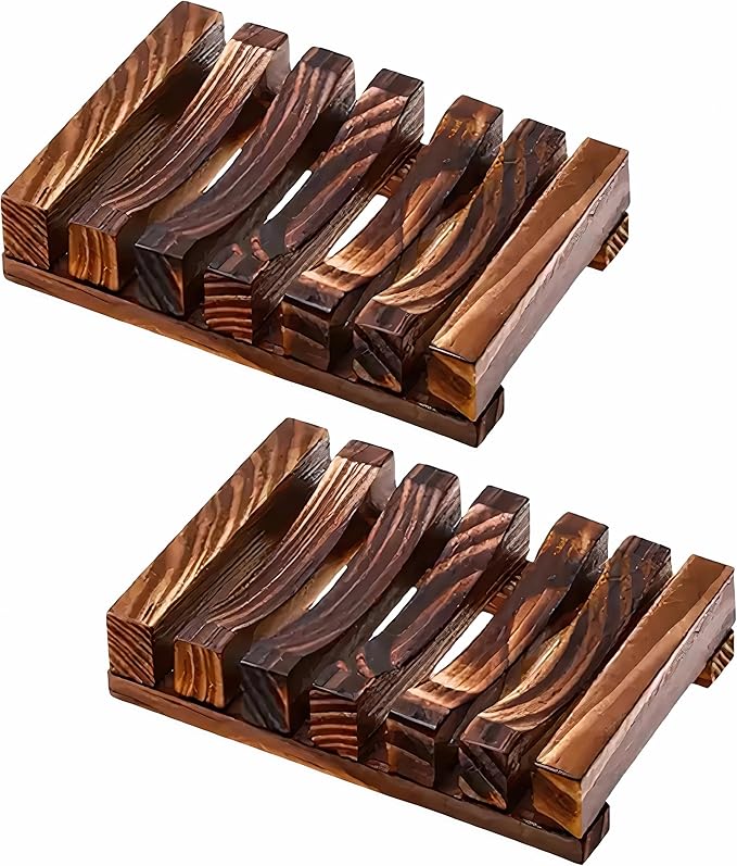 2 Pcs Wooden Soap Dish Holder, Soap Tray for Shower & Bathroom, Zero Waste, Plastic Free, Keep Soap Bars Dry Clean & Easy Cleaning, Self Draining Soap Dish-NeatNest