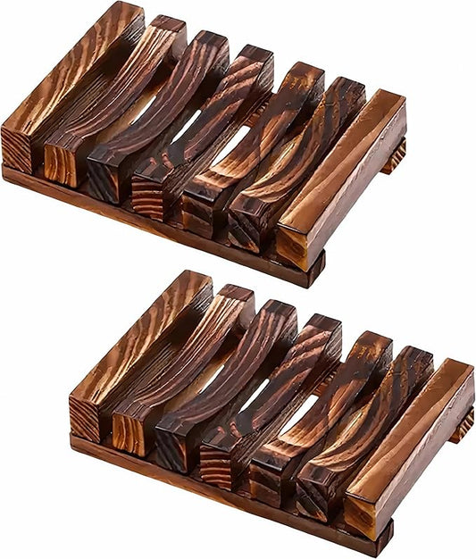 2 Pcs Wooden Soap Dish Holder, Soap Tray for Shower & Bathroom, Zero Waste, Plastic Free, Keep Soap Bars Dry Clean & Easy Cleaning, Self Draining Soap Dish-NeatNest