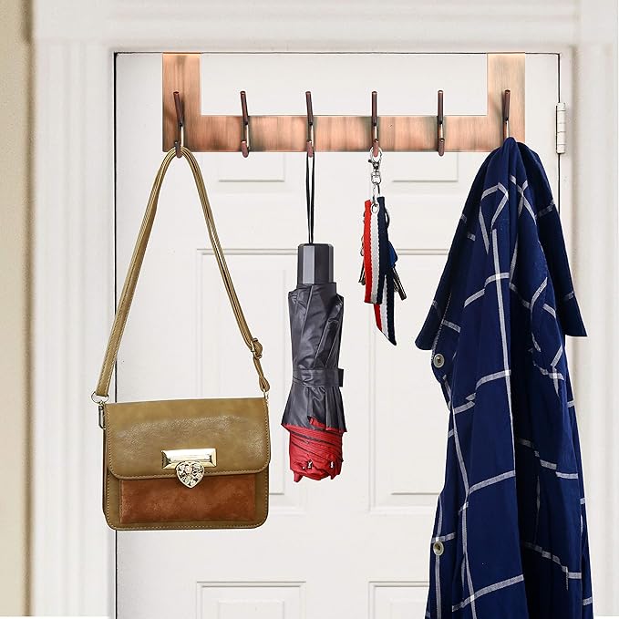 WEBI Over The Door Hooks for Hanging,Door Hanger,Over The Door Towel Rack,Door Coat Rack for Clothes,Hats,Antique Copper,2 Packs