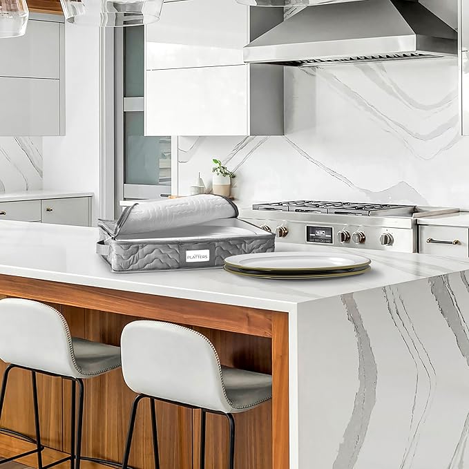 China Serving Platter Organizer - Quilted Exterior, Handles & Felt Dividers - Perfect for Packing Dishes-NeatNest