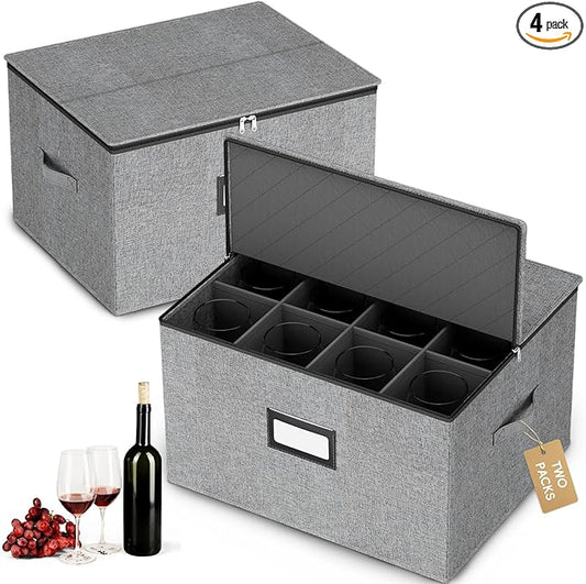 homyfort Wine Glass Storage Box, Stemware Storage Cases with Dividers, Hard Shell China Storage Containers 12 Cells for Long Stem, Collapsible Crystal Glassware Storage (Wine Glass Storage Box)-NeatNest