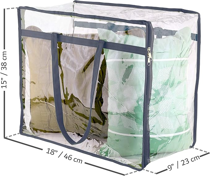 Clear Vinyl Zippered Storage Bags (3-Pack) 40L Sturdy Storage Bags for Sweaters, Blankets, Comforters, Bedding Sets and Much More! (Gray, 18x15x9)-NeatNest