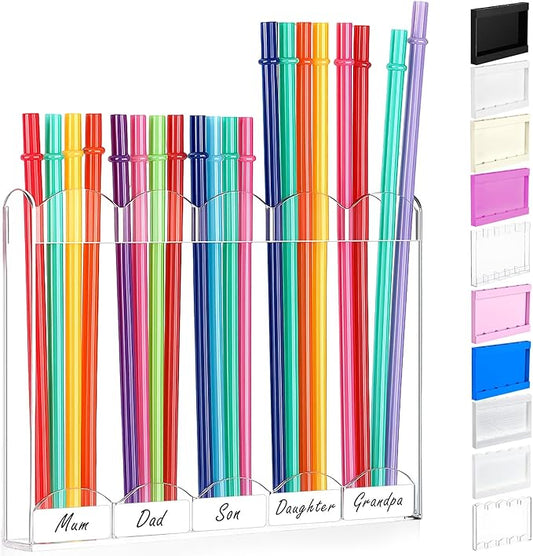 Acrylic Straw Holder for Cabinet Door with Double Sided Adhesive Tape Reusable Straw Organizer Tumbler Storage Kitchen Accessories Container for Counter Cupboard (Wave,Large,Clear)