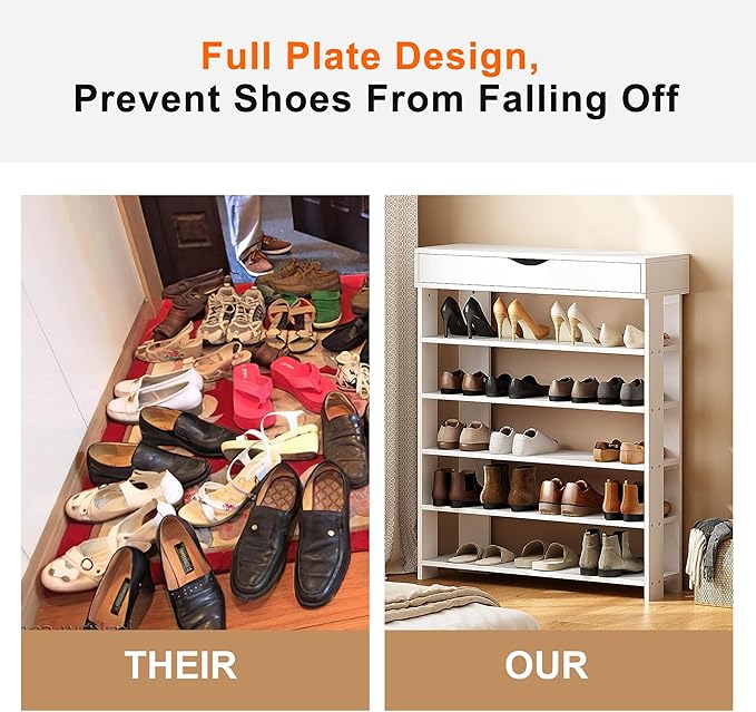 soges 5-Tier Wooden Shoe Rack with Storage Cabinet, 29.5 inches Vertical Free Standing Shoe Shelf, Shoe Organizer Storage Cabinet for Entryway, Living Room, Hallway, Doorway, Rustic Brown-NeatNest