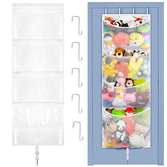 Hanging Stuffed Animal Storage, Over Door Large Plush Toy Organizer with Metal Hook, Baby Accessory Holder Idea for Nursery, Doll & Bear Mesh Hammock Bag for Girl Boy Kid Room-NeatNest