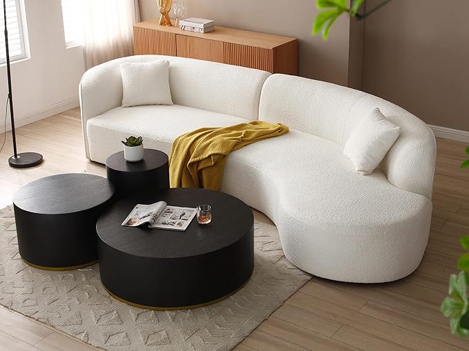 kevinplus Black Coffee Table Side Table End Table for Living Room, Drum Round Circle Wood Coffee Table Modern Contemporary Coffee Table for Apartment Office, Black & Gold